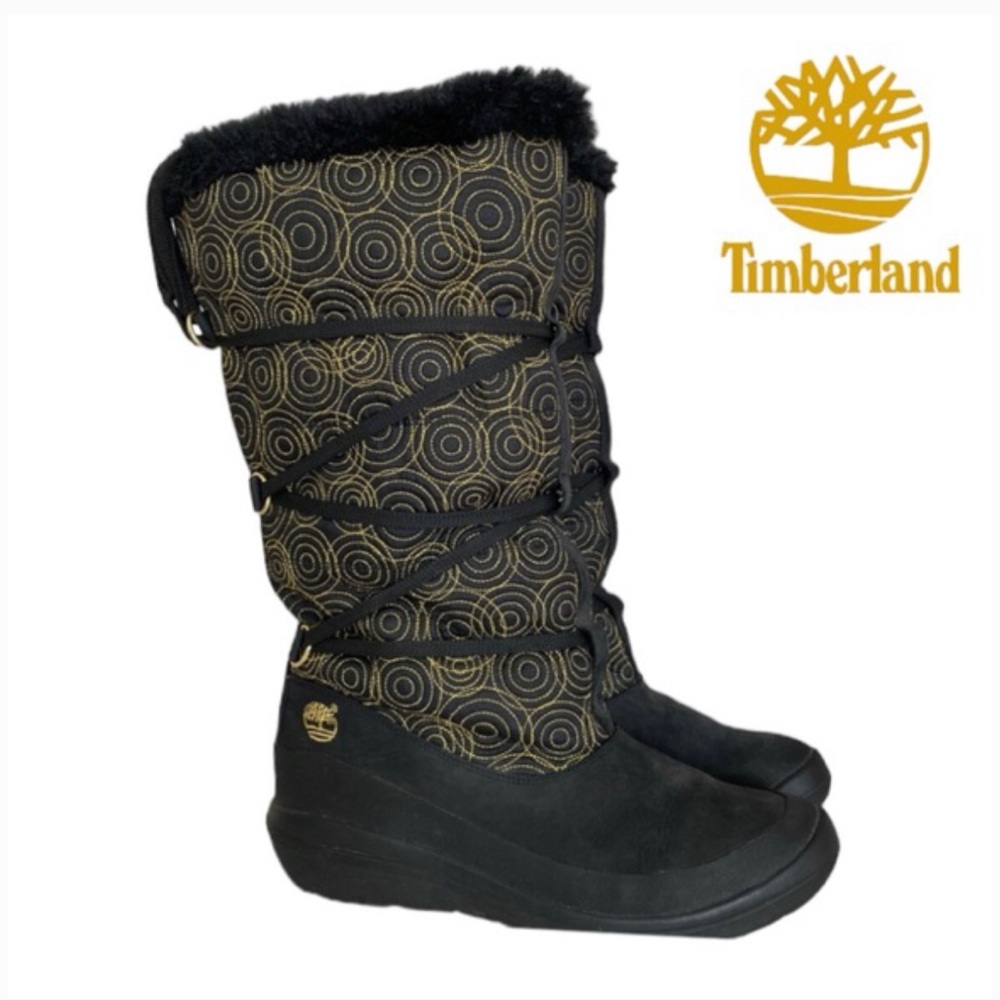 Timberland Black and Gold Patterned Winter Boots